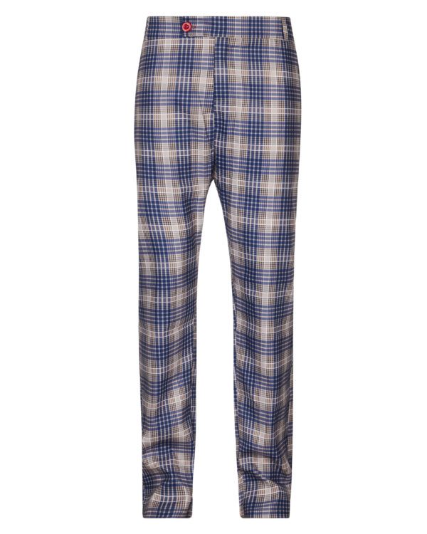 A pair of blue and white plaid pants.