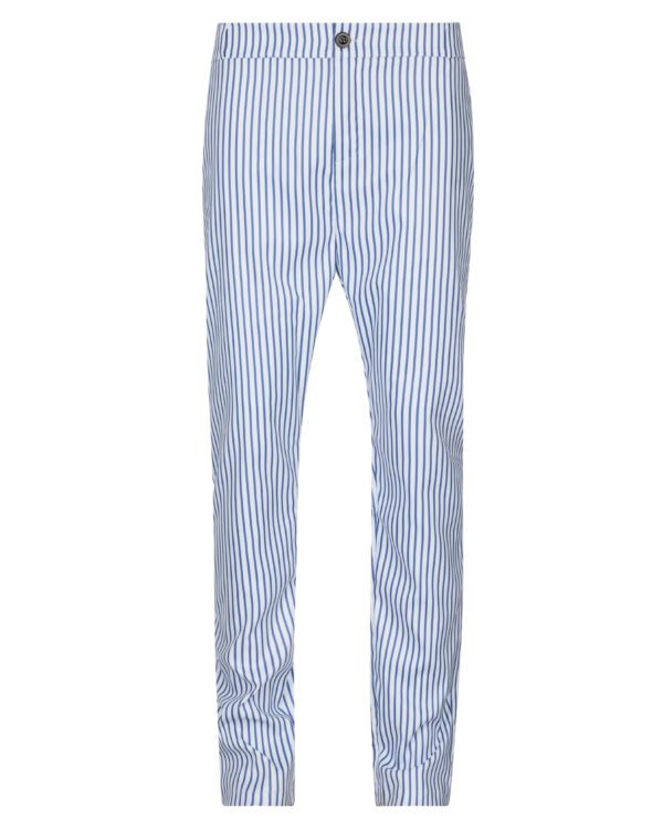 A pair of blue and white striped pants.