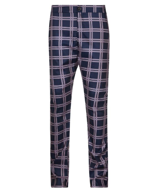 A pair of blue and white plaid pants.