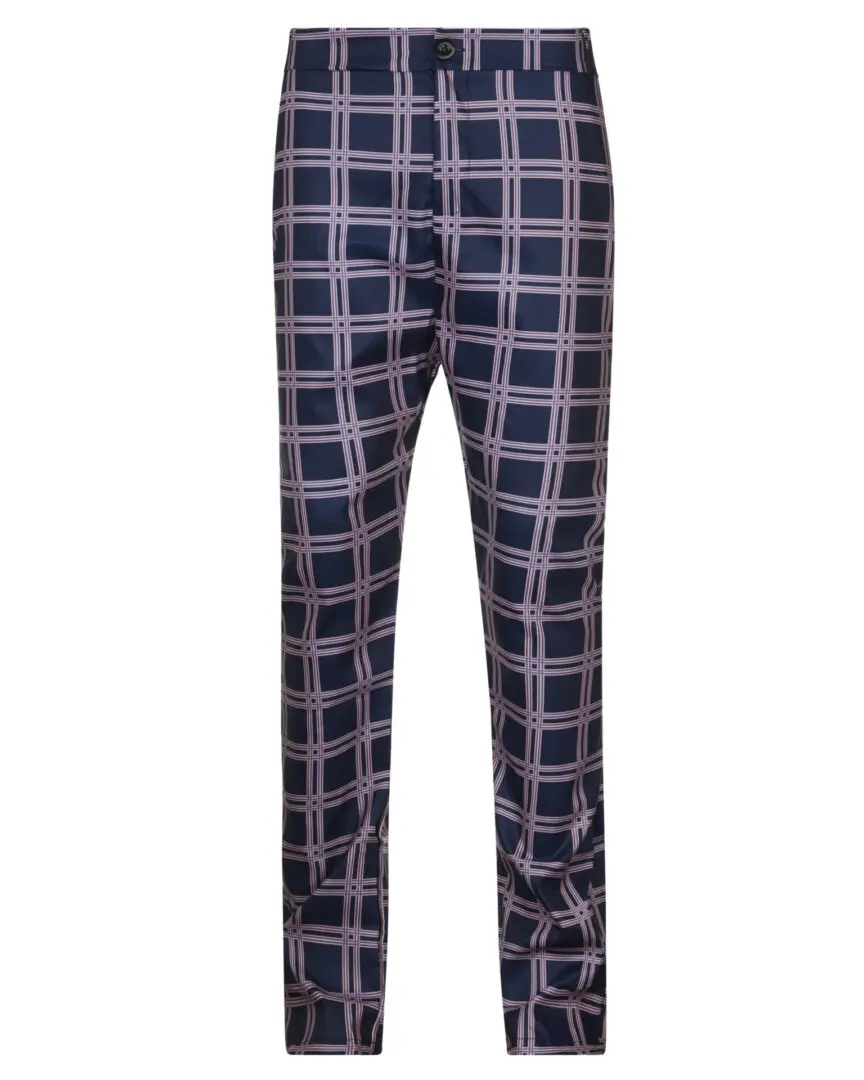 A pair of blue and white plaid pants.