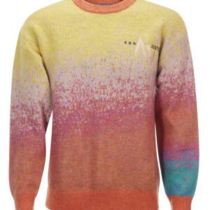 A sweater that is in the shape of a rainbow.