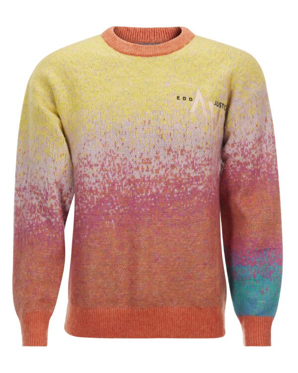 A sweater that is in the shape of a rainbow.